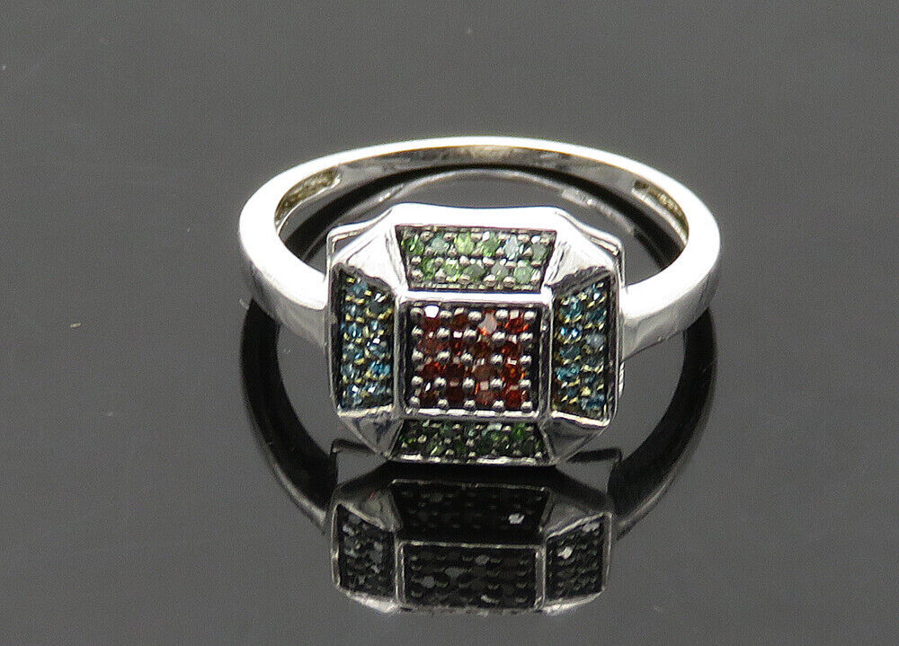 925 Sterling Silver  Vintage Genuine Diamonds Shiny Band Ring Sz 6.5  RG21132