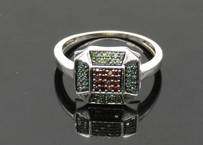 925 Sterling Silver  Vintage Genuine Diamonds Shiny Band Ring Sz 6.5  RG21132