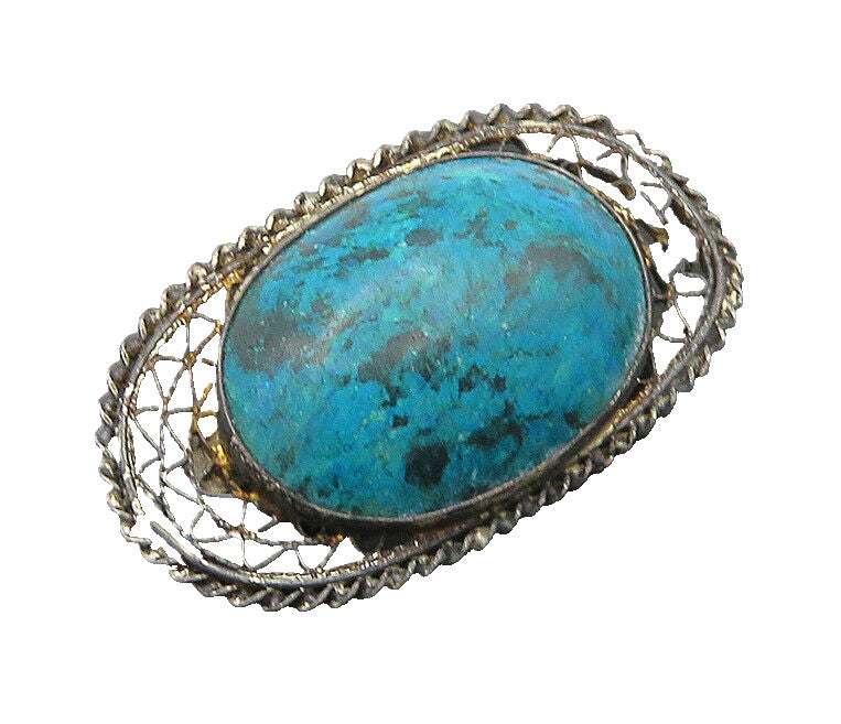 ISRAEL 925 Silver  Vintage Antique Turquoise Wire Web Brooch Pin  BP9523