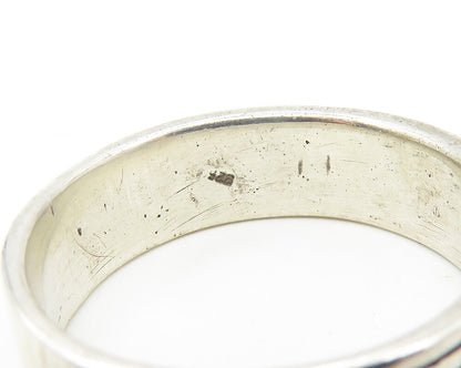 925 Sterling Silver  Vintage Shiny Greek Key Patterned Band Ring Sz 9  RG10705