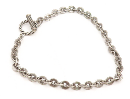 925 Sterling Silver  Vintage Horse Shoe Link Chain Toggle Lock Necklace NE4060