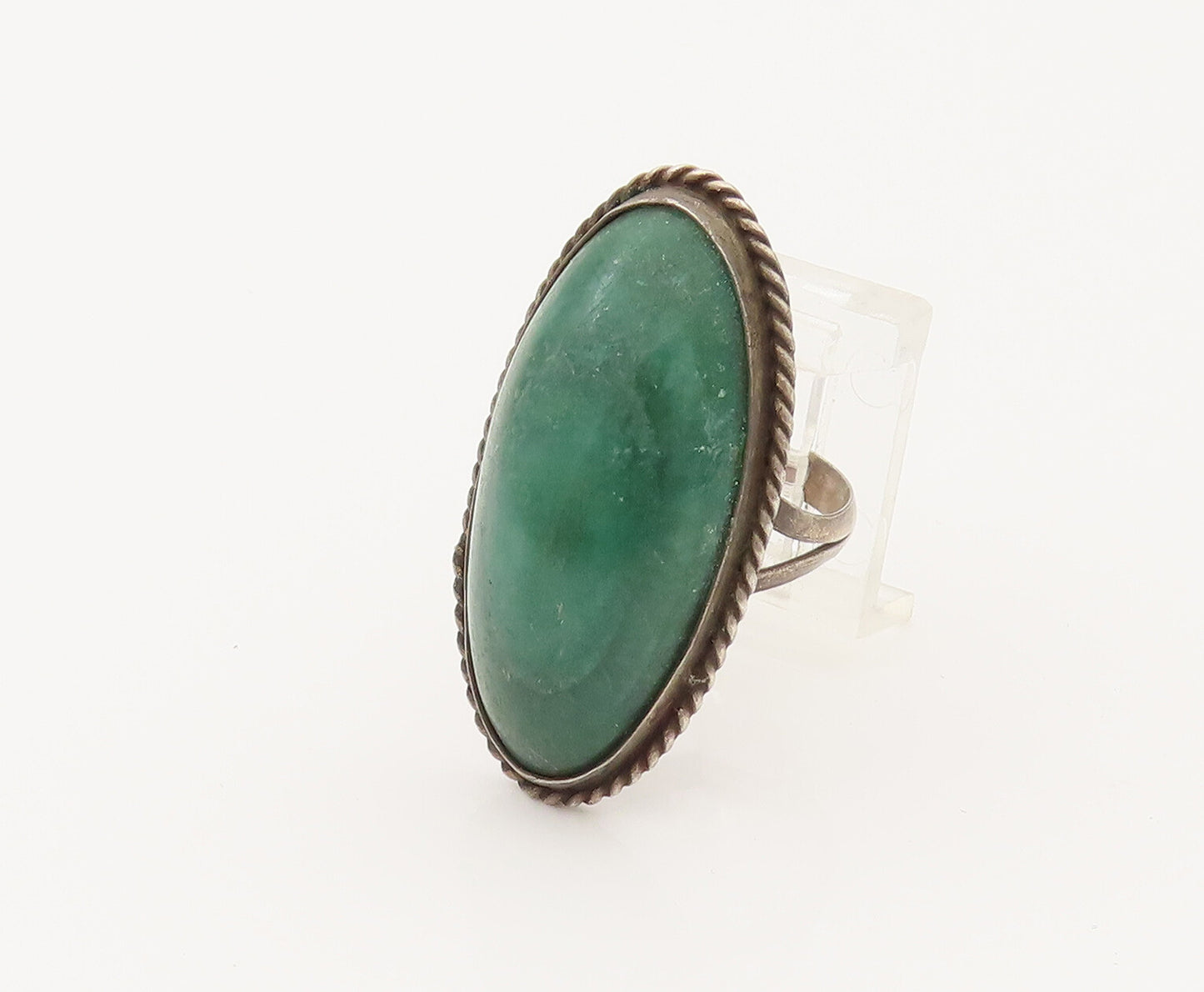 MEXICO 925 Silver  Vintage Cabochon Malachite Cocktail Ring Sz 8.5  RG26458