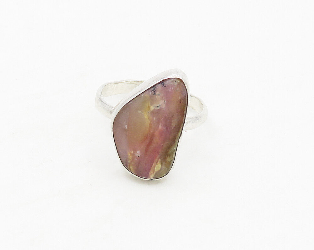 JENNIFER BEGAY NAVAJO 925 Silver  Vintage Agate Cocktail Ring Sz 7  RG17396