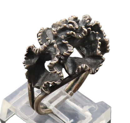 925 Sterling Silver  Vintage Brutalist Swirly Carved Solid Ring Sz 5  RG27421