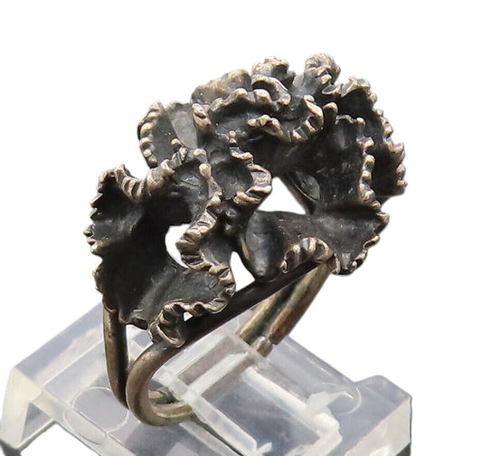 925 Sterling Silver  Vintage Brutalist Swirly Carved Solid Ring Sz 5  RG27421