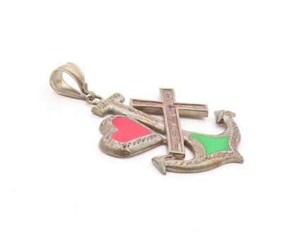925 Sterling Silver Vintage Pendant Faith Hope Charity Theological Charm PT25098