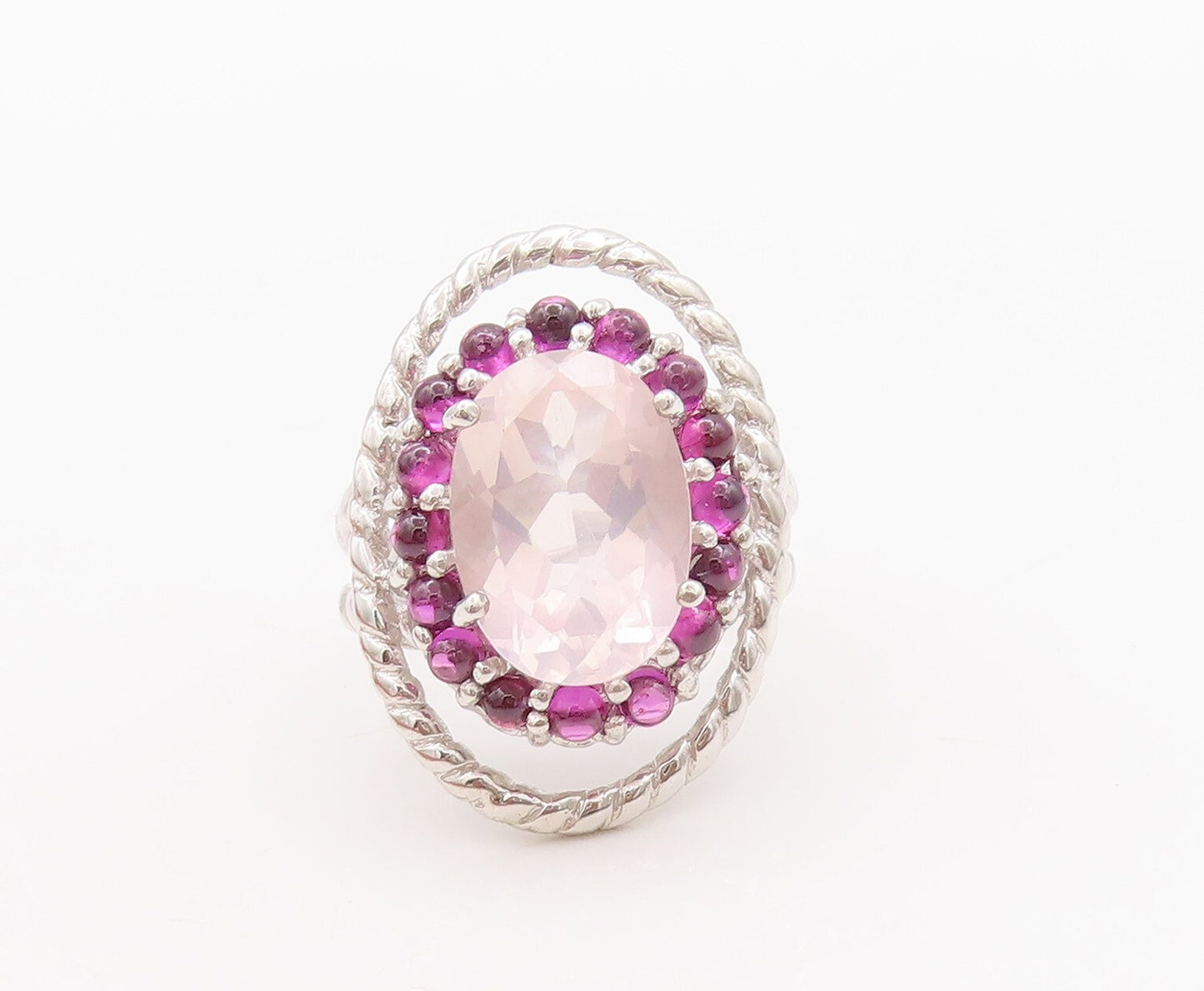 925 Sterling Silver Vintage Ring Designer Cabochon Pink Gemstones  Sz 7  RG29467