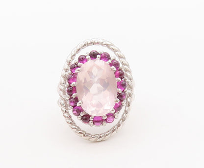 925 Sterling Silver Vintage Ring Designer Cabochon Pink Gemstones  Sz 7  RG29467