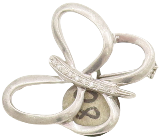 925 Sterling Silver Vintage Brooch Pin Cutout Diamonds Inlay Butterfly  BP11049