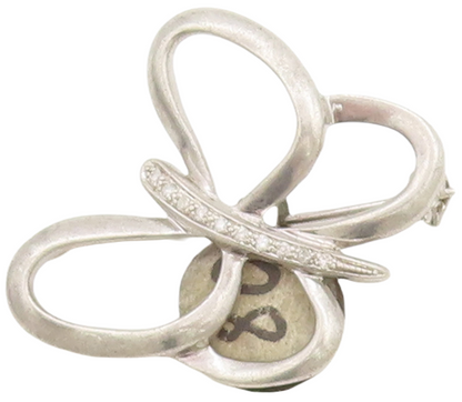925 Sterling Silver Vintage Brooch Pin Cutout Diamonds Inlay Butterfly  BP11049