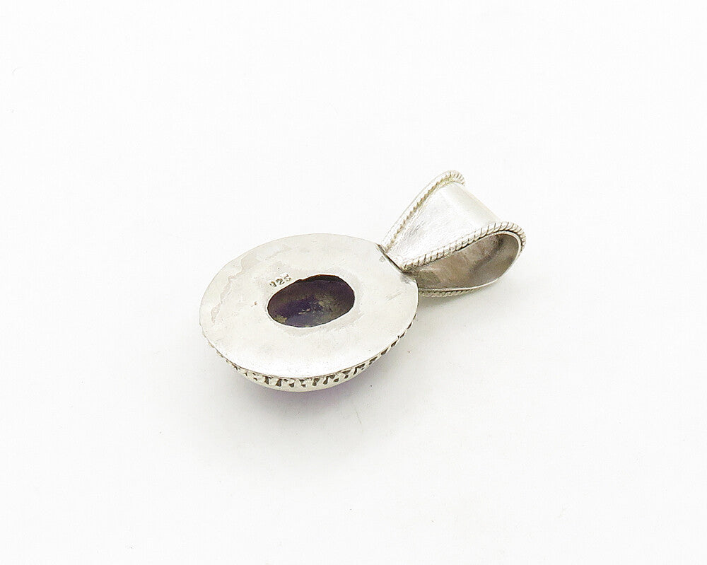 925 Sterling Silver  Vintage Cabochon Cut Amethyst Oval Twist Pendant  PT15595