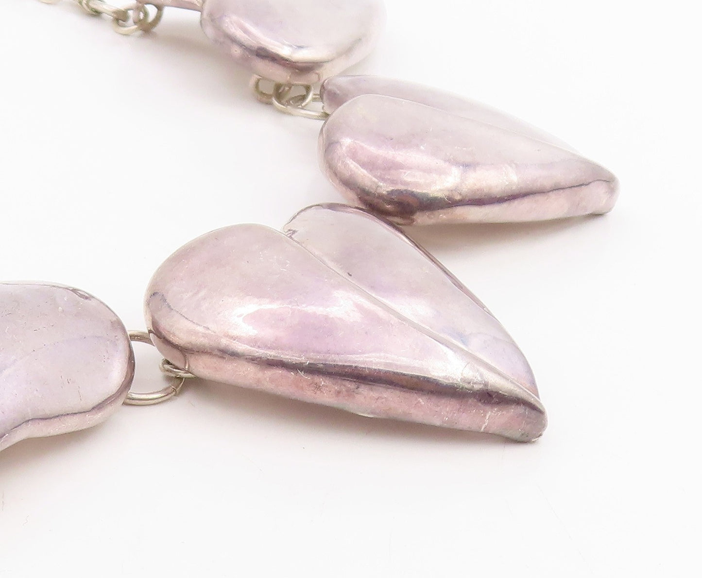 925 Sterling Silver Vintage Necklace BAT AMI Chunky Love Heart Choker  NE4764