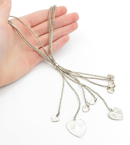 925 Sterling Silver Vintage Multi Strand Hearts Lariat Chain Necklace NE1072