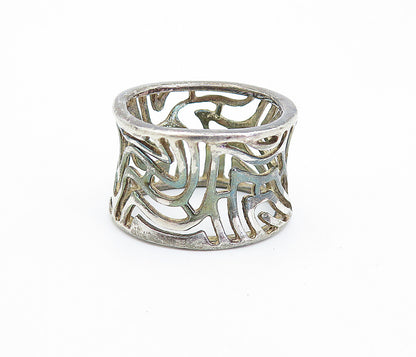 925 Sterling Silver  Vintage Dark Tone Cutout Concave Band Ring Sz 7  RG7109
