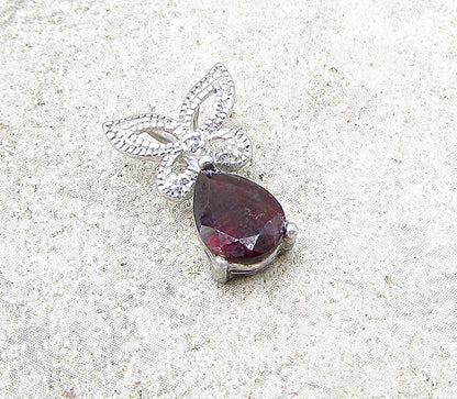 925 Silver  Red Garnet & Genuine Diamond Butterfly Slider Pendant  PT1243