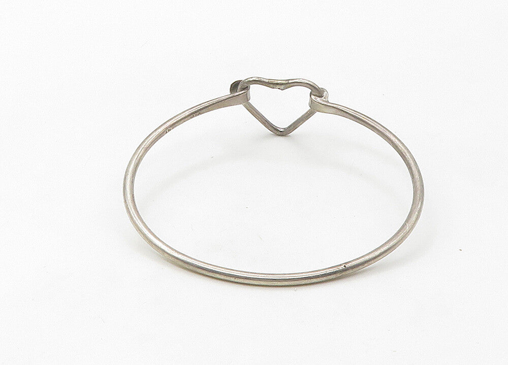 925 Sterling Silver  Vintage Open Love Heart Hook Bangle Bracelet  BT8535