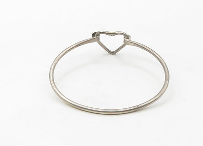 925 Sterling Silver  Vintage Open Love Heart Hook Bangle Bracelet  BT8535