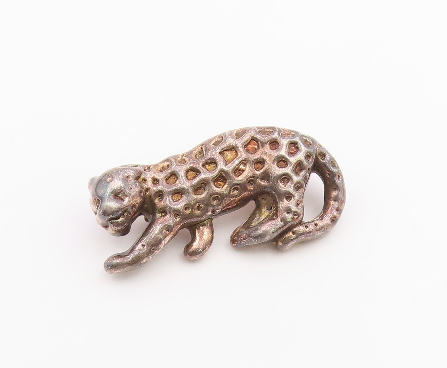 925 Sterling Silver  Vintage Dark Tone Hollow Leopard Motif Brooch Pin  BP4371