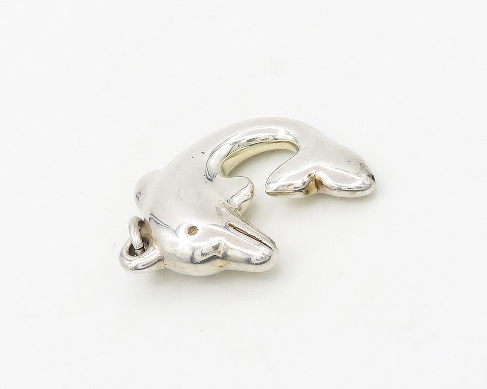 925 Sterling Silver  Vintage Shiny Hollow Dolphin Pendant  PT13837