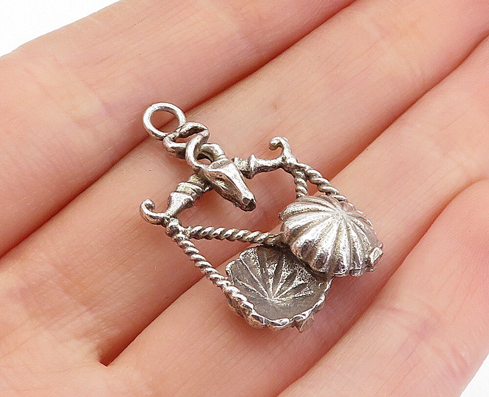 925 Sterling Silver  Vintage Horned Animal Twist Balance Scale Pendant  PT3338