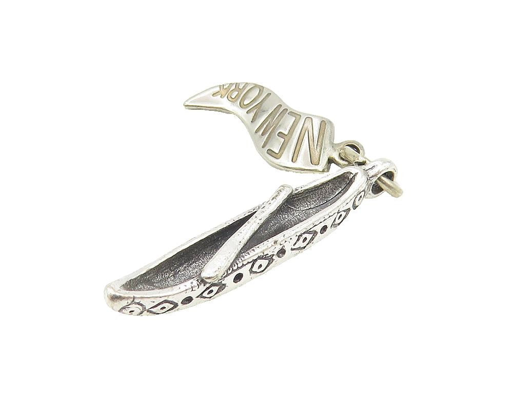 925 Sterling Silver  Vintage Petite Kayak Boat Motif New York Pendant  PT9090