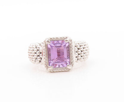 925 Sterling Silver Vintage Ring Square Amethyst Chain Band  Sz 7.5  RG32847