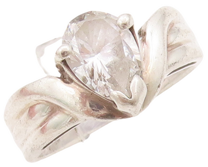 925 Sterling Silver Vintage Ring Solid Carved Drop Cut CZ  Sz 6.5  RG28307