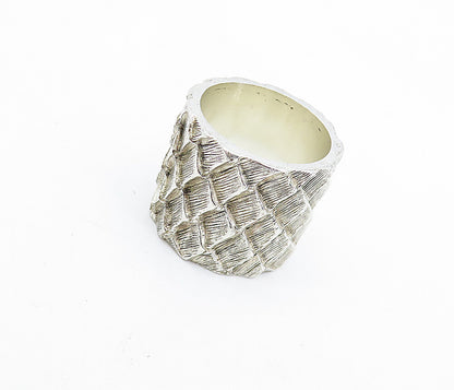 925 Sterling Silver  Vintage Shiny Etched Scales Design Band Ring Sz 6  RG6006