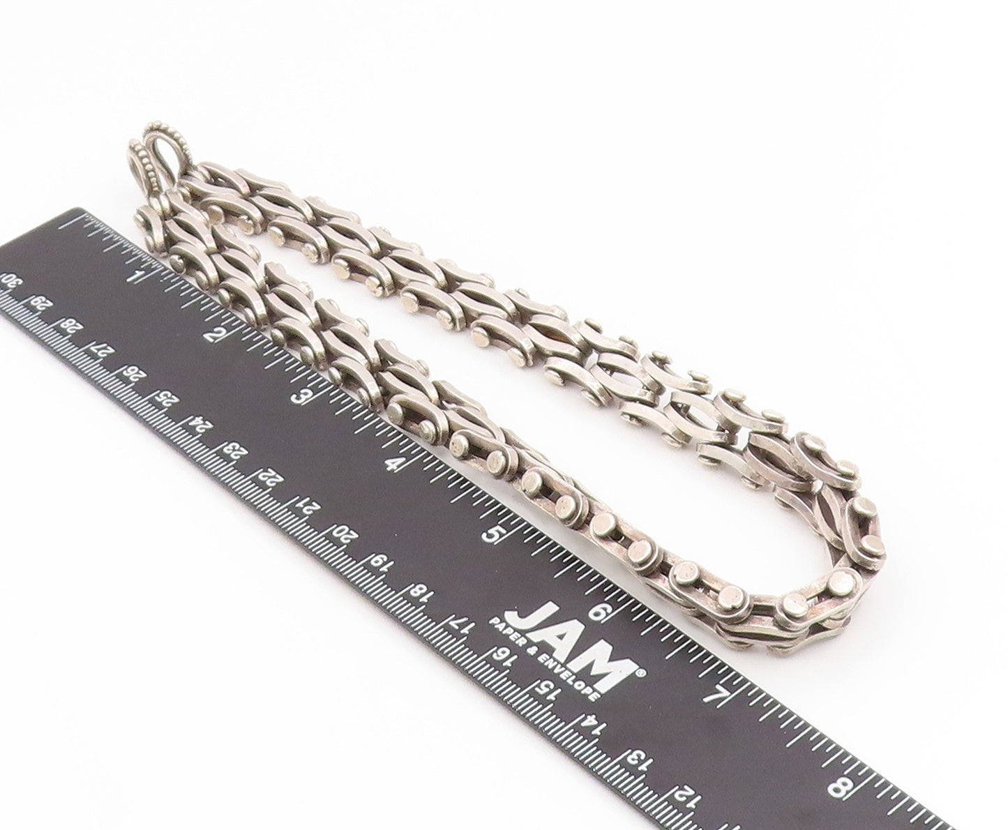 925 Sterling Silver Vintage Necklace Solid Modernist Biker Choker Heavy  NE4819