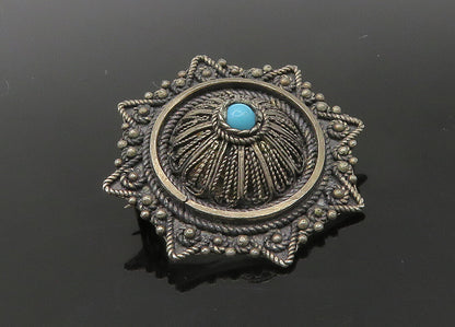 ISRAEL 925 Sterling Silver  Vintage Antique Turquoise Dome Brooch Pin  BP8322
