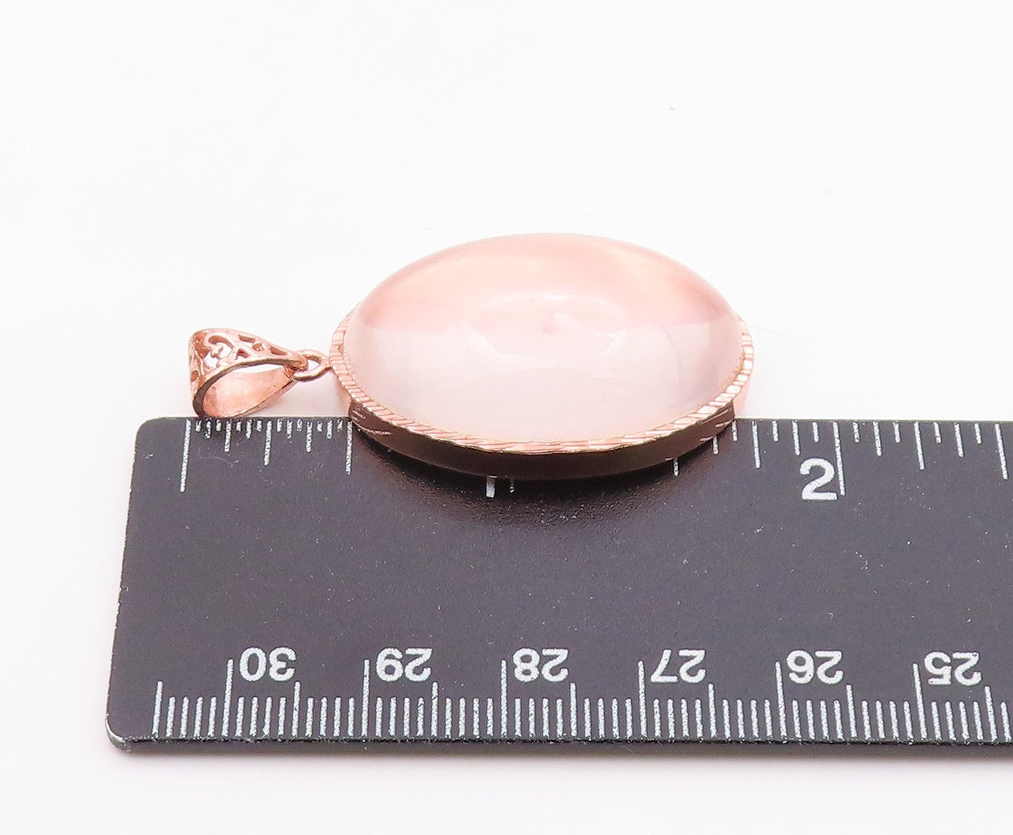 925 Sterling Silver  Cabochon Cut Rose Quartz Gold Plated Drop Pendant  PT7739