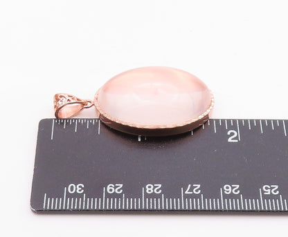 925 Sterling Silver  Cabochon Cut Rose Quartz Gold Plated Drop Pendant  PT7739