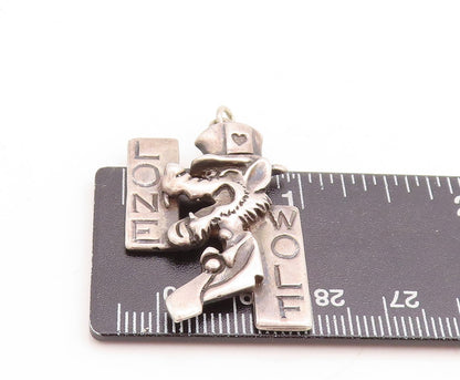 925 Sterling Silver Vintage Pendant Designer Cutout LONE WOLF  PT23745