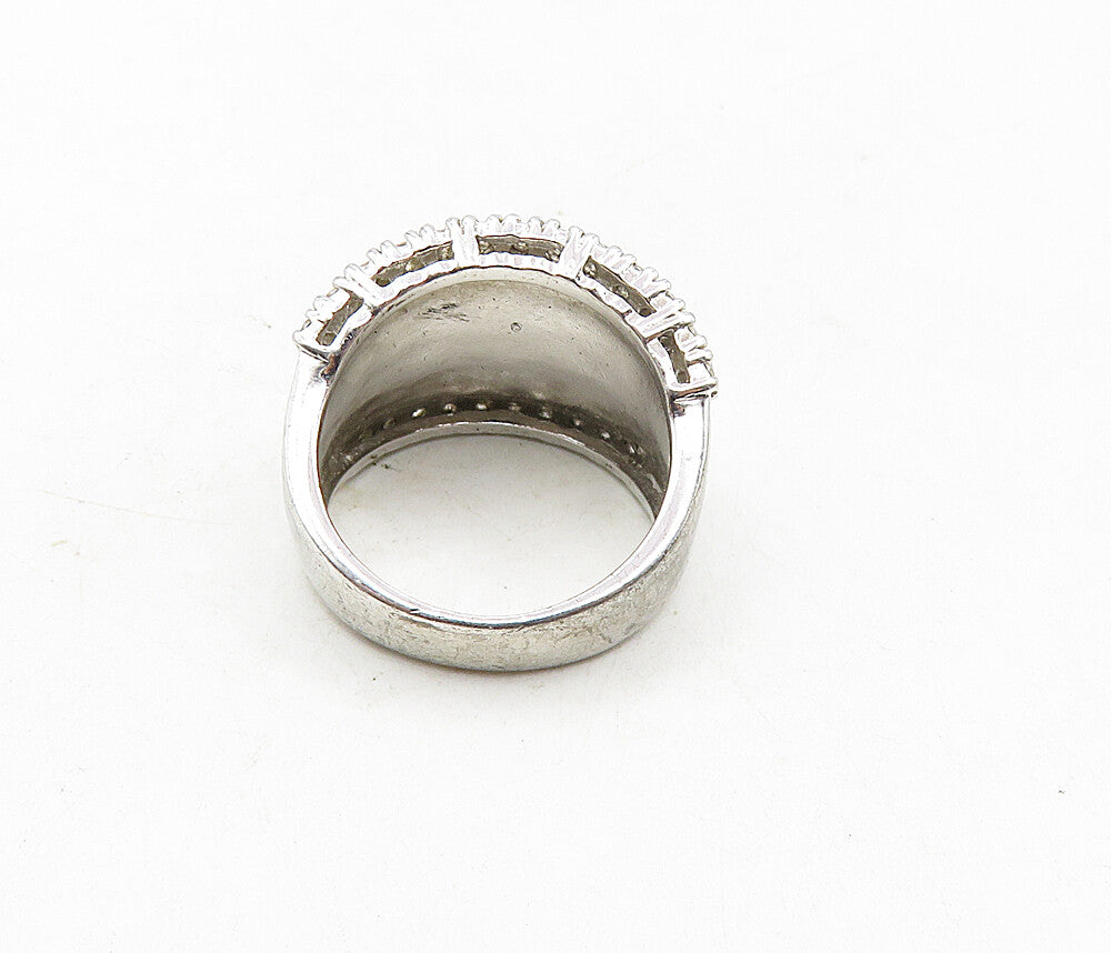 ESPO 925 Sterling Silver  Vintage Cubic Zirconia Hammered Ring Sz 6  RG9043