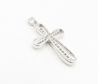 925 Sterling Silver  Sparkling Cubic Zirconia Religious Cross Pendant  PT6489