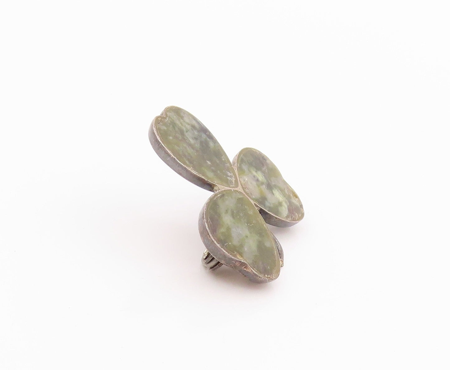 925 Sterling Silver Vintage Brooch Gemstone Inlay Cutout Clover  BP11719