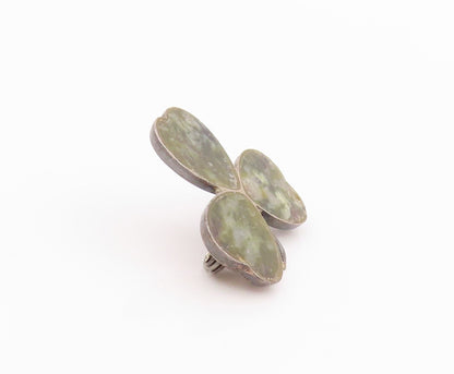 925 Sterling Silver Vintage Brooch Gemstone Inlay Cutout Clover  BP11719