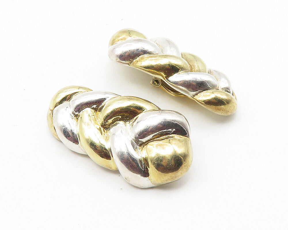 925 Sterling Silver  Vintage Two Tone Braided Non Pierce Earrings  EG5704