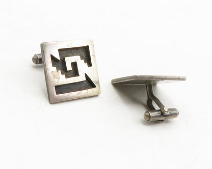 MEXICO 925 Sterling Silver  Vintage Oxidized Cutout Design Cufflinks  TR1891