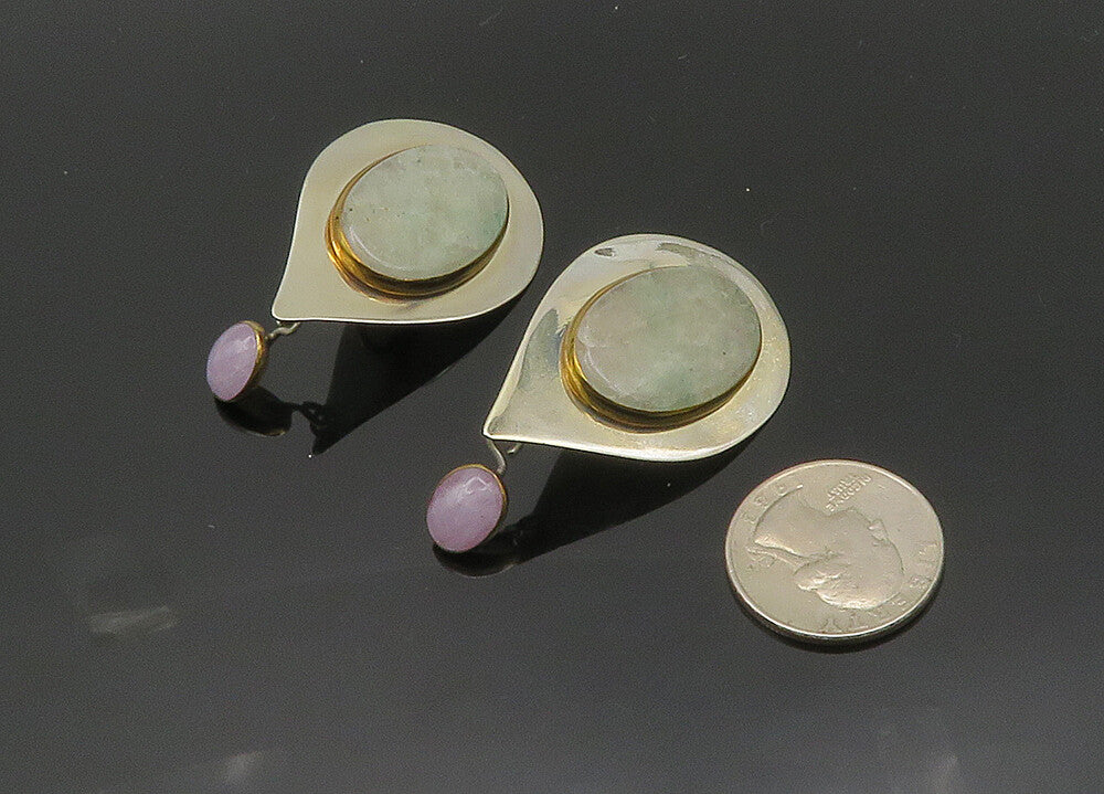 TULLA BOOTH 925 Silver  Vintage Jade & Amethyst Dangle Earrings  EG10037