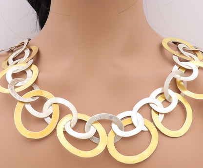 925 Sterling Silver Vintage Necklace Gold Plated Large Linked Rings  NE4344
