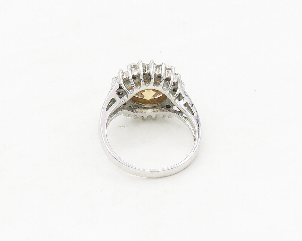 925 Sterling Silver  Cubic Zirconia Floral Motif Cocktail Ring Sz 7  RG17308