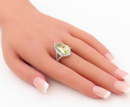 925 Sterling Silver Vintage Ring Modernist Drop Cut Citrine & CZ  Sz 7 RG30517