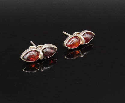 925 Sterling Silver  Vintage Double Pear Shaped Amber Stud Earrings  EG11992