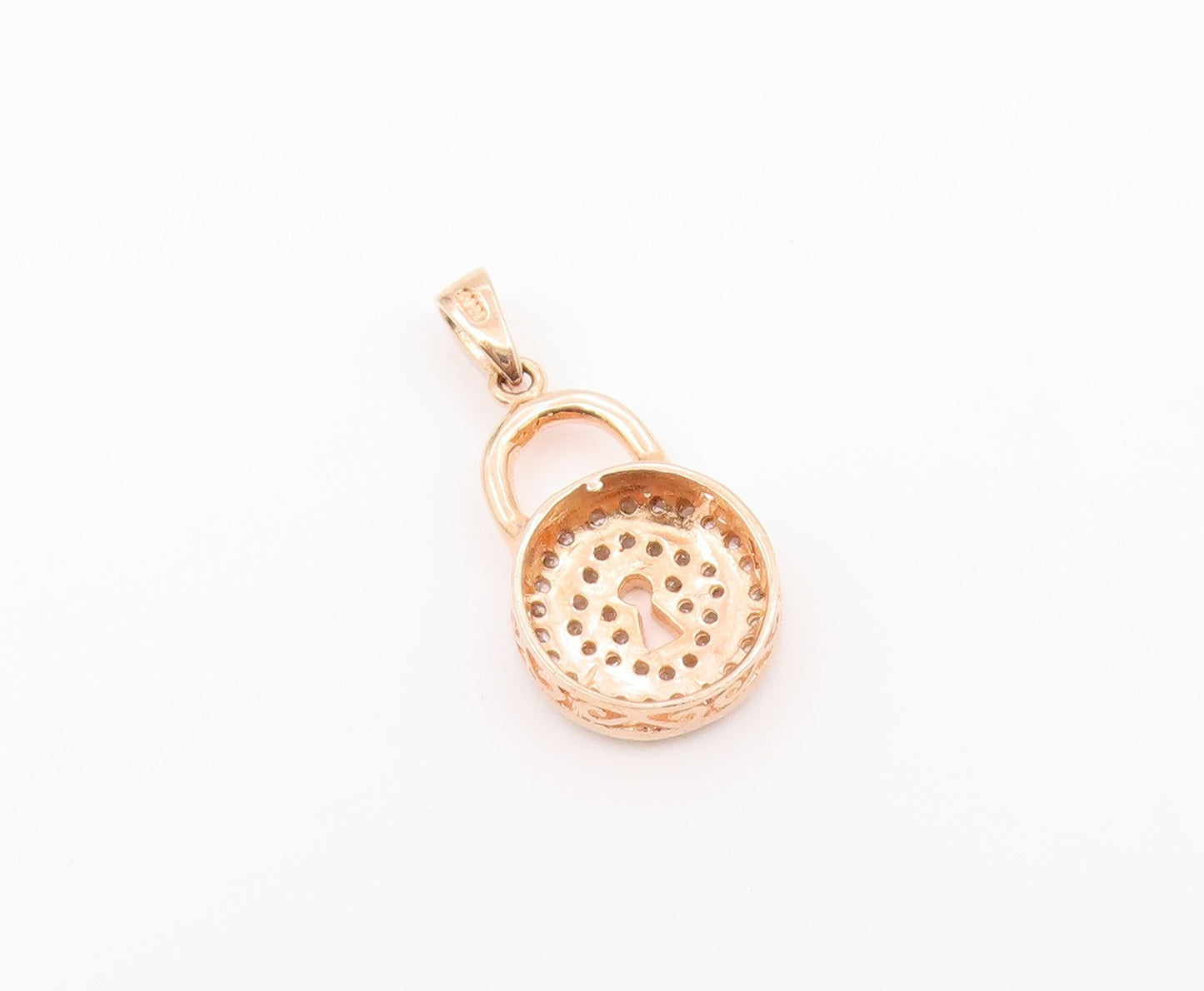 925 Silver  Vintage Cubic Zirconia Rose Gold Plated Pad Lock Pendant  PT17772