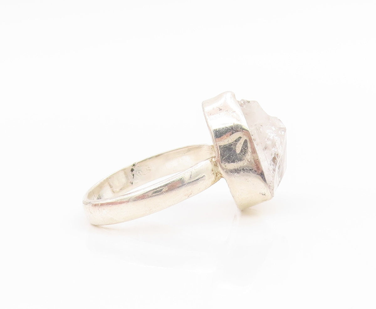 925 Sterling Silver Vintage Ring Modernist Quartz Solitaire Band  Sz 7  RG34608