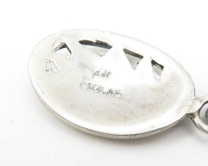 925 Sterling Silver  Vintage Shiny Floral Petals Design Oval Pendant  PT9057