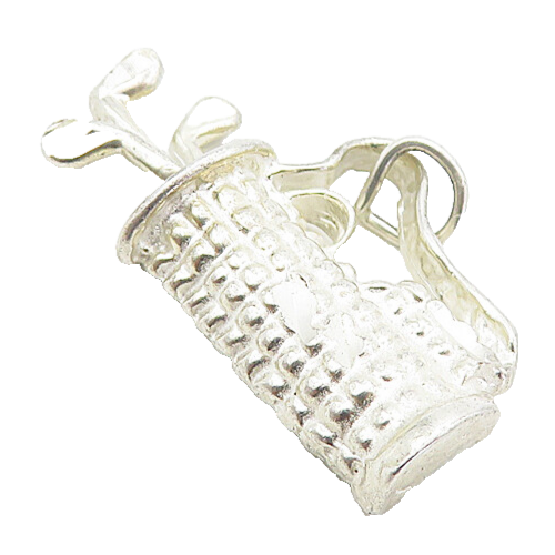 925 Sterling Silver  Vintage Diamond Cut Bag Of Golf Clubs Pendant  PT6260