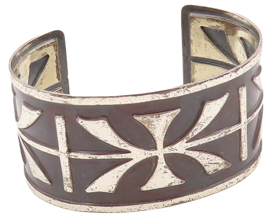 925 Sterling Silver Vintage Bracelet Antique European Floral Etched Cuff BT10554