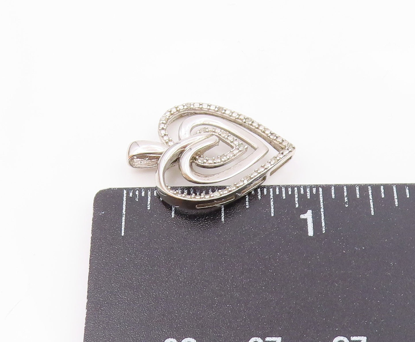 925 Sterling Silver  Vintage Genuine Diamonds Love Heart Pendant  PT16601